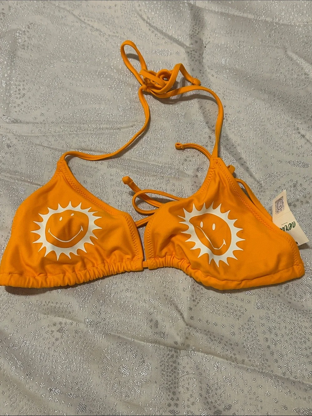 aerie Orange Smiley Sun Triangle Bikini Top